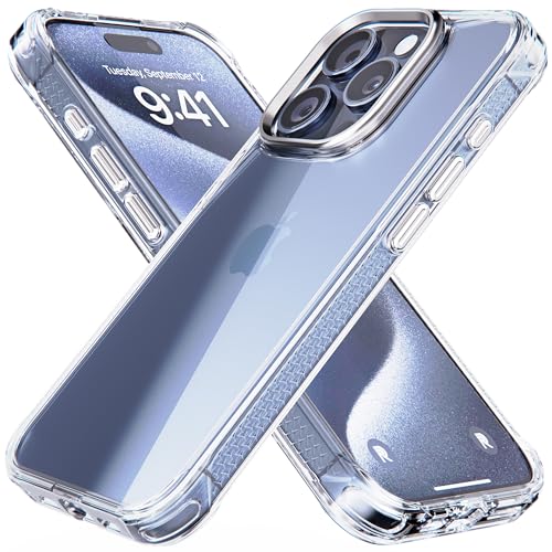 REBEL iPhone 15 Pro Clear Case [Crystal Series Gen-5] Transparent, Dual Anti-Scratch, Non-Yellowing PC, Protective Shockproof Bumpers, Metal Lens & Buttons, 6.1 Inch Phone 2023 (Clear, No Magnet) - color: Crystal Clear, No MagSafe, size: iPhone 15 Pro