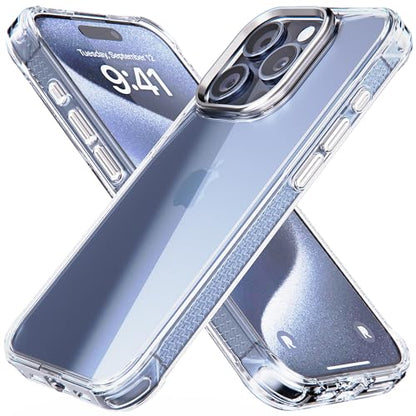 REBEL iPhone 15 Pro Clear Case [Crystal Series Gen-5] Transparent, Dual Anti-Scratch, Non-Yellowing PC, Protective Shockproof Bumpers, Metal Lens & Buttons, 6.1 Inch Phone 2023 (Clear, No Magnet) - color: Crystal Clear, No MagSafe, size: iPhone 15 Pro