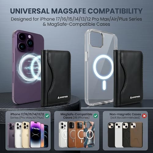Magsafe Wallet Stand,7 Card Holder with ID Window, Strong Magnet Minimalist RFID Blocking Sleeves for Magnetic Phones and Cases, Compatible with iPhone 12/13/14/15/16/17 Series(Black) - color: Black