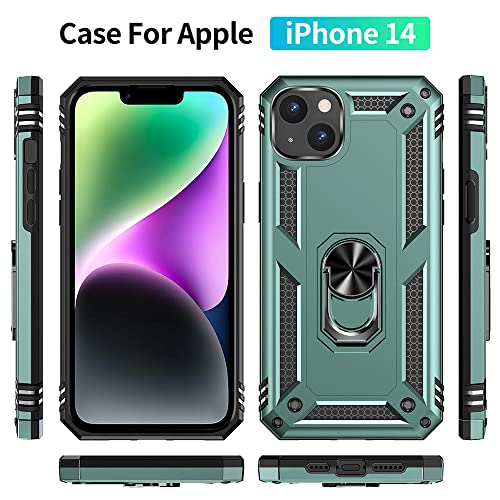 iPhone 14 Case with HD Screen Protector, Military Grade 16ft Drop Tested Ring Shockproof Protective Case, Dark Green - color: Dark Green, size: iphone 14
