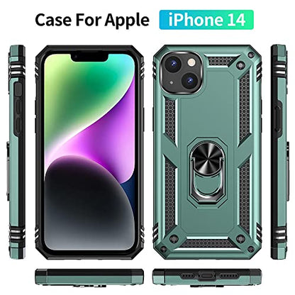 iPhone 14 Case with HD Screen Protector, Military Grade 16ft Drop Tested Ring Shockproof Protective Case, Dark Green - color: Dark Green, size: iphone 14