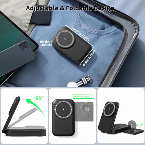 3 in 1 Magnetic Wireless Charger iPhone Charging Station,25W Mag-Safe Charger for iPhone with 35W USBC Fast Charging Block iPhone 6FT USBC-C Woven Cord for iPhone 17/16/15 Pro/Pro Max/14/13/12/AirPods