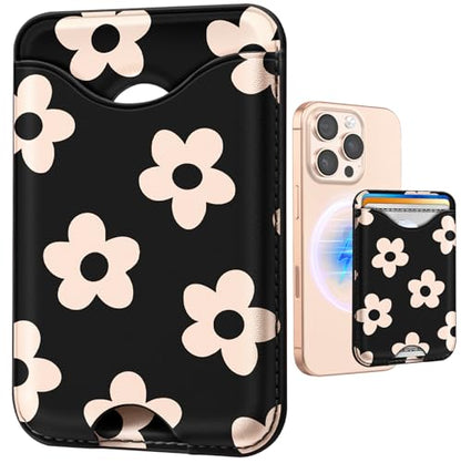 Shorogyt Compatible with Magsafe Wallet for Women, Black Flower - color: Black Flower