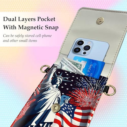 Small Crossbody Bags for Women Touchscreen Cell Phone Bag Cross Body Purses with adjustable Strap,Gifts For Teenage Girls - color: Statue Of Liberty & Usa Flag