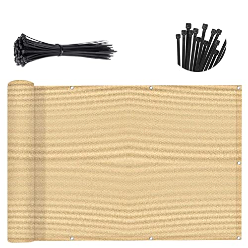 SUNNY GUARD 3' x 16' Balcony Privacy Screen, HDPE Patio Railing Cover Fence - color: Sand Yellow, size: 0 3' x 1 6'