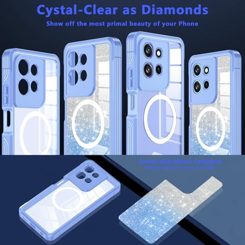 Hekodonk for Moto G Power 5G 2026 Case, Compatible with Magsafe [Built-in Tempered Glass Screen Protector & Camera Lens Protection] Full Body Shockproof Protective Women Girl Bling Case,Blue - color: Blue