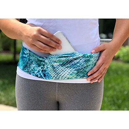 BANDI Running Belt for Women & Men – USA Made No-Bounce Adjustable Waist Pack & Secure Fanny Pack – Fits All Phones, Gels & Essentials – Zipper-Free, Medical Device Friendly - color: Seaside