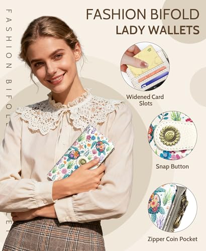 GIANCOMICS Sea Turtle Women Wallet RFID Blocking, Credit Card Holder Bifold | Billfold, Cute Cash Purse, Travel Zipper Coin Pocket, Compact Clutch, PU Leather, ID Window, 11 Card Slots, Ladies Gift Woman - color: Sea Turtles with Flowers