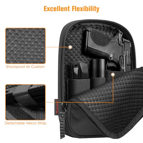 FINPAC Concealed Carry Gun Pouch, Soft Pistol Case Fanny Pack Firearm Bag | Pistol Bag Waist Belt with Holster for Handgun, Air Gun, Men, Women - color: Black - Small Size