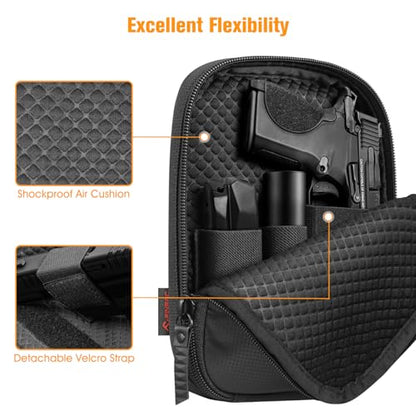 FINPAC Concealed Carry Gun Pouch, Soft Pistol Case Fanny Pack Firearm Bag | Pistol Bag Waist Belt with Holster for Handgun, Air Gun, Men, Women - color: Black - Small Size