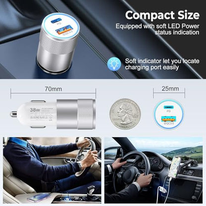 3-Pack Car Charger, Ancekoy 38W Dual Port PD & QC 3.0 Car Phone Charger - color: White, size: 3-Pack