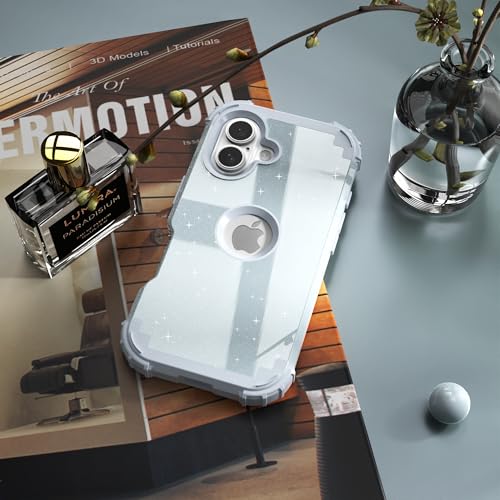 IDweel for iPhone 17 Case with Screen Protector, 3 in 1 Shockproof Slim Fit Hybrid Heavy Duty Hard PC Cover Soft Silicone Bumper Full Body Anti-Fingerprint Case, Glitter Grey - color: Glitter Grey