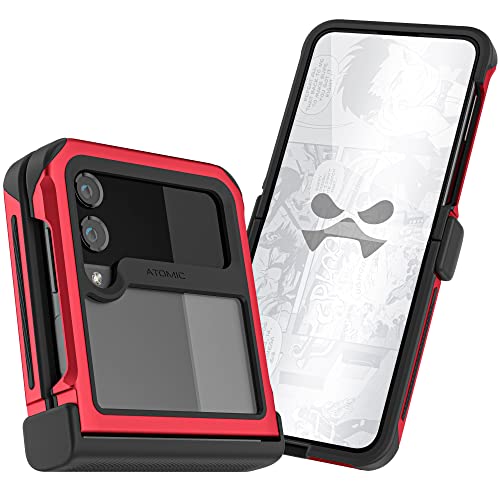 Ghostek Atomic Slim Galaxy Z Flip 4 Case - Clear Back with Red Aluminum Metal Bumper, Shockproof & Dual-Layer Protective Phone case, Phone Cover Designed for 2022 Samsung Z Flip 4 5G (6.7") (Red) - color: Red, size: Galaxy Z Flip 4