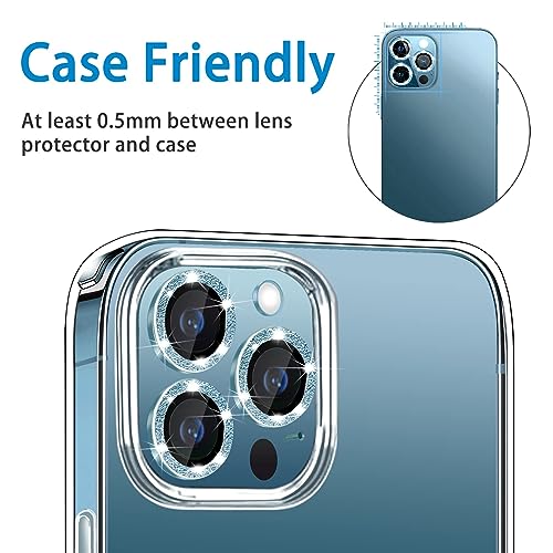 Compatible with iPhone 12 Pro Max Camera Lens Protector, Bling Glitter 9H Tempered Glass Camera Cover Anti Scratch Shockproof Screen Protector Individual Ring - 3Pcs Glitter Pacific Blue - color: Pacific Blue Glitter