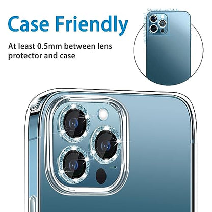 Compatible with iPhone 12 Pro Max Camera Lens Protector, Bling Glitter 9H Tempered Glass Camera Cover Anti Scratch Shockproof Screen Protector Individual Ring - 3Pcs Glitter Pacific Blue - color: Pacific Blue Glitter