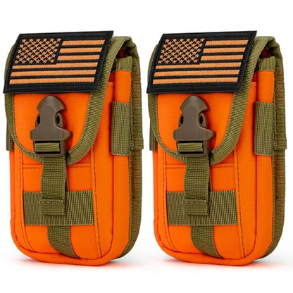 2 Pack Tactical Phone Holster Pouch, Smartphone Pouch Case Molle Attachment Belt Holder for 4.7"-6.9" Phone with US Flag Patch for iPhone 18 Pro Max/17/16/15/14 Pro Max - color: Orange