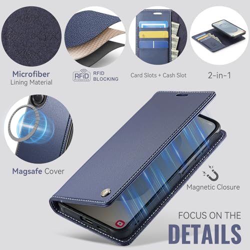 for Samsung Galaxy S25 Ultra 2in1 Detachable Wallet Case, Deepblue | Compatible with Magsafe, Magnetic, RFID Blocking Card Holder, Shockproof, Kickstand, Wireless Charging, PU Leather Flip Cover - color: Deep Blue, size: Galaxy S25 Ultra - 6.9"
