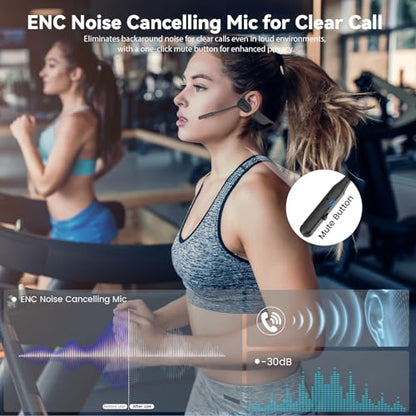 MONODEAL Open Ear Headphones with Mic, Lightweight Bluetooth 5.4 Headset with Microphone Noise Cancelling Mute Button, Wireless Headset Earphones for Work, Driving, Home Office, Workouts - color: Black