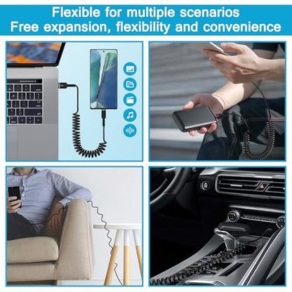 Coiled USB C to USB A Cable Fast Charging Retractable Android Phone Cord - color: Full Black