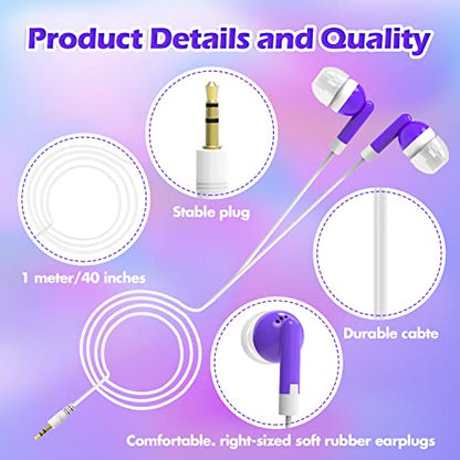 CN-Outlet Wholesale Bulk Earbuds Headphones 50 Pack for Kids,Classroom,Labs,Students and Adults (Purple) - color: Purple