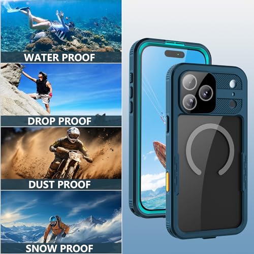 for iPhone 17 Pro Magnetic Clear Rugged Case Waterproof - color: Cyan-Teal, size: iPhone 17 Pro 6.3 inch