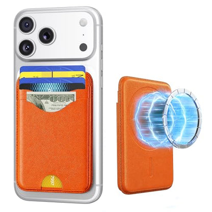 Magsafe Wallet Magnetic Card Holder, Orange | Strong RFID, Leather Card Pocket, Compatible with iPhone 12/13/14/15/16/17 Series, Not for mini - color: Orange