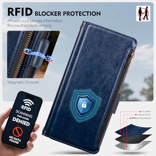 for Samsung Galaxy S26 Plus Wallet Case with Card Holder RFID Blocking PU Leather Zipper Phone Case Flip Folio Protective Cover Wrist Strap Credit Card Slots Kickstand Men Women,Dark Blue - color: Dark Blue, size: Samsung Galaxy S26 Plus - 6.7"
