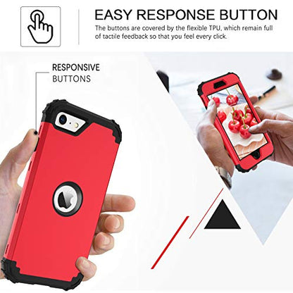 BENTOBEN for iPhone SE 2022 Case, Phone Case iPhone SE 2020, Heavy Duty 3 in 1 Full Body Rugged Shockproof Hybrid Hard PC Soft Rubber Bumper Drop Protective Girls Women Boy Men Covers, Red/Black - color: Black/Red