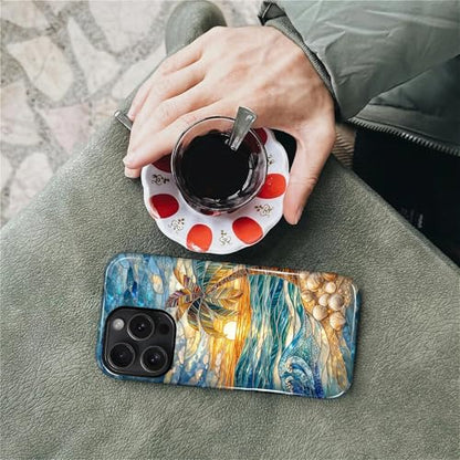 Case for iPhone 16 Pro, Dual Layer Phone Cover, Stained Glass Beach Palm - color: Stained Glass Beach Palm, size: Iphone 16 Pro