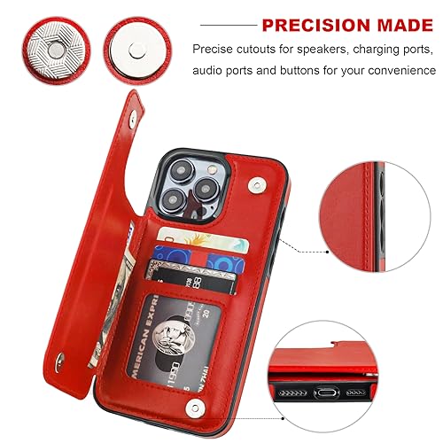 ONETOP for iPhone 15 Pro Max Wallet Case with Credit Card Holder,Red | Kickstand,ID/Cash Holder,Case Wallet with Card Slots,Double Magnetic Clasp,Durable PU Leather Shockproof Cover for Women Men - color: Red