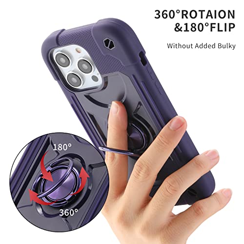 MARKILL Compatible with iPhone 14 Pro Case 6.1 Inch with Built-in Ring Stand, Military Grade Drop Protection Full Body Rugged Heavy Duty Case 3 in 1 Protective Durable Cover - color: Deep Purple, size: iPhone 14 Pro 6.1"