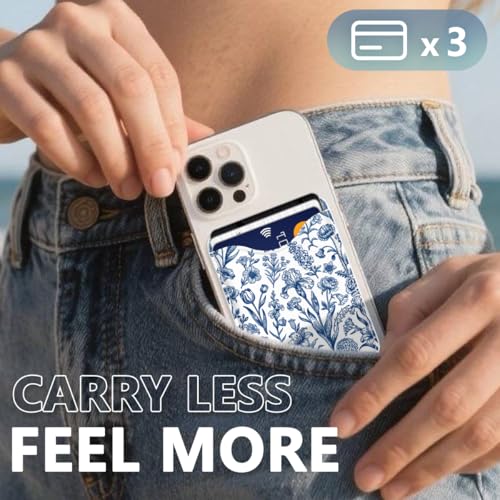Floral Magnetic Wallet for Magsafe Compatible with iPhone 17/16/15/14/13/12 Series Pro Max Plus Air (Flowers Phone Magnet Card Holder Fit 3 Cards for Women Girl Lether Mag Safe Wallets) Ink - color: Flowers (Ink)