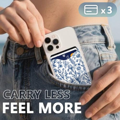 Floral Magnetic Wallet for Magsafe Compatible with iPhone 17/16/15/14/13/12 Series Pro Max Plus Air (Flowers Phone Magnet Card Holder Fit 3 Cards for Women Girl Lether Mag Safe Wallets) Ink - color: Flowers (Ink)