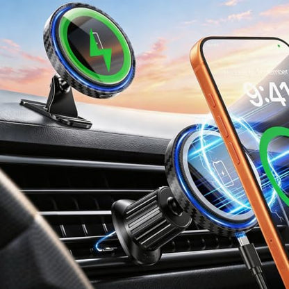 Magnetic Car Charger Mount 15W for iPhone 18-12 Pro Max - color: CFBlack
