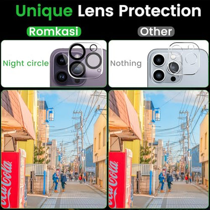 Romkasi 3 Pack Privacy Screen Protector for iPhone 14 Pro Max 6.7 Inch with 3 Pack Camera Lens Protector, Anti Spy Tempered Glass Film, Anti-Scratch, Touch Sensitive, Case Friendly - color: iPhone 14 Pro Max