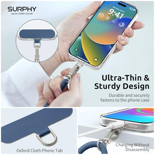 SURPHY Phone Lanyard Crossbody, Phone Strap Crossbody with 2 Tether Tabs - color: Denim Blue