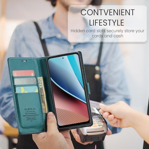 FLIPALM Wallet Case for Samsung Galaxy A15 5G, Blue-Green | Card Holder, RFID Blocking, PU Leather Folio Flip, Kickstand, Protective Shockproof Cover - color: Blue-Green