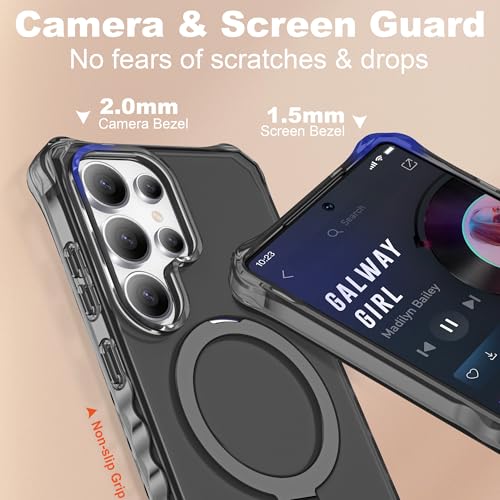 Compatible with Samsung Galaxy S24 Ultra Case 6.8'' Cute Wavy Frame with Magnetic Stand [Compatible with Mag-Safe] Military-Grade Translucent Phone Case for Women Girls, Black - color: Black, size: Samsung Galaxy S24 Ultra