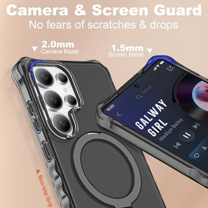 Compatible with Samsung Galaxy S24 Ultra Case 6.8'' Cute Wavy Frame with Magnetic Stand [Compatible with Mag-Safe] Military-Grade Translucent Phone Case for Women Girls, Black - color: Black, size: Samsung Galaxy S24 Ultra