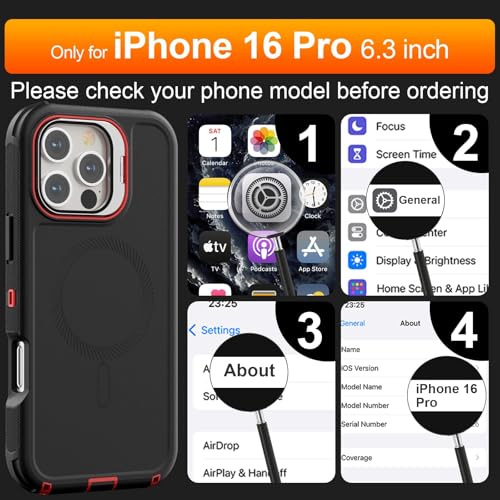 Follaroma for iPhone 16 Pro Case,Magnetic,Heavy Duty Case,6.3'',Black-red - color: Black-red, size: iPhone 16 Pro 6.3''