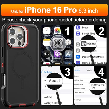 Follaroma for iPhone 16 Pro Case,Magnetic,Heavy Duty Case,6.3'',Black-red - color: Black-red, size: iPhone 16 Pro 6.3''