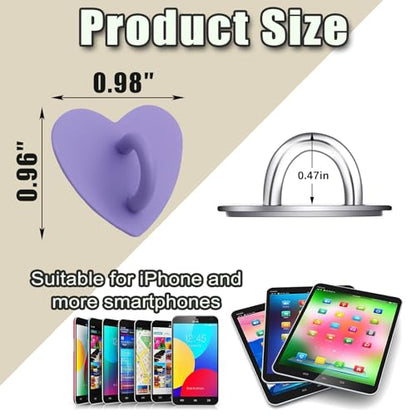 12 Pcs Metal Phone Finger Grip Hook Adhesive Heart Shaped Phone Charm Hook Smartphones Accessories Charm Loop Stand Keychain Ring Smartphones Holder Heart Pad Ring for DIY Hanging Supplies (Purple) - color: Purple