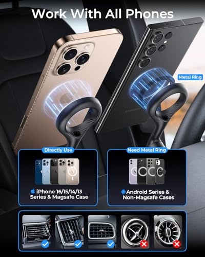 For MagSafe Car Mount [Double Metal Hook] Air Vent Magnetic Phone Holder - color: Charcoal Black