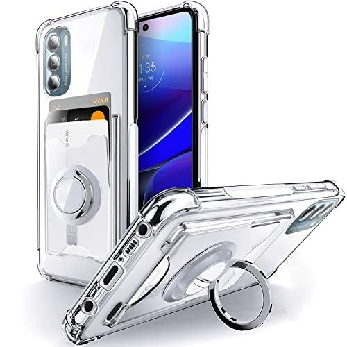 Shields Up for Moto G Stylus 5G 2022 Case with Card Holder, Clear | Minimalist Wallet Case, 3 Card Slots, 360° Rotation Ring Stand/Kickstand, Drop Protection Protective Cover - size: Moto G Stylus 5G 2022