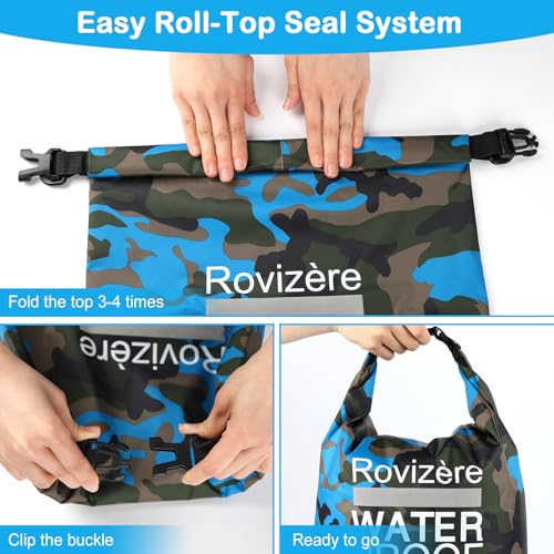 20L Waterproof Dry Bag, Camouflage Blue | Roll Top with Reflective Strip, Phone Pouch & Emergency Whistle, Backpack with Shoulder Strap, Lightweight Heavy Duty - color: Camouflage blue, size: 20L
