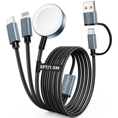 5FT Travel Essentials for Apple Watch Charger/L Charger/USB C Charger - color: Black, size: 1Pack-5FT