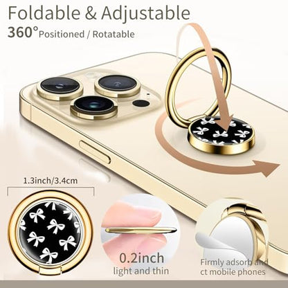 Cell Phone Ring Holder, Cute Phone Ring Grip Stand, 360°Rotation Funny Metal Kickstand Finger Grip Black White Bowtie - color: Black White Bowtie