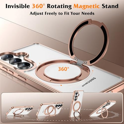 Compatible with Clear Samsung Galaxy S26 Plus Case with 360° Invisible Magnetic Ring Stand [Compatible with Mag-Safe] Shockproof Plating Phone Case for S26+ 6.7",Desert Gold - color: Desert Gold, size: Samsung Galaxy S26 Plus