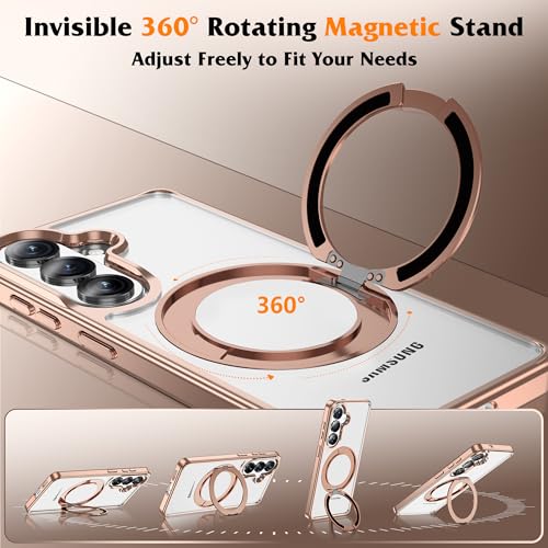Compatible with Clear Samsung Galaxy S26 Case with 360° Invisible Magnetic Ring Stand [Compatible with Mag-Safe] Shockproof Plating Phone Case for S26 6.3",Desert Gold - color: Desert Gold, size: Samsung Galaxy S26