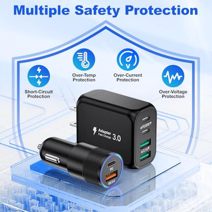 Type C Wall Charger,38W Dual-Port USB C Car Charger with 6ft USB C Cable